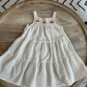 Wildwawa Gauze Dress Size 3-4T Charming White Kids Dress with Red Accents